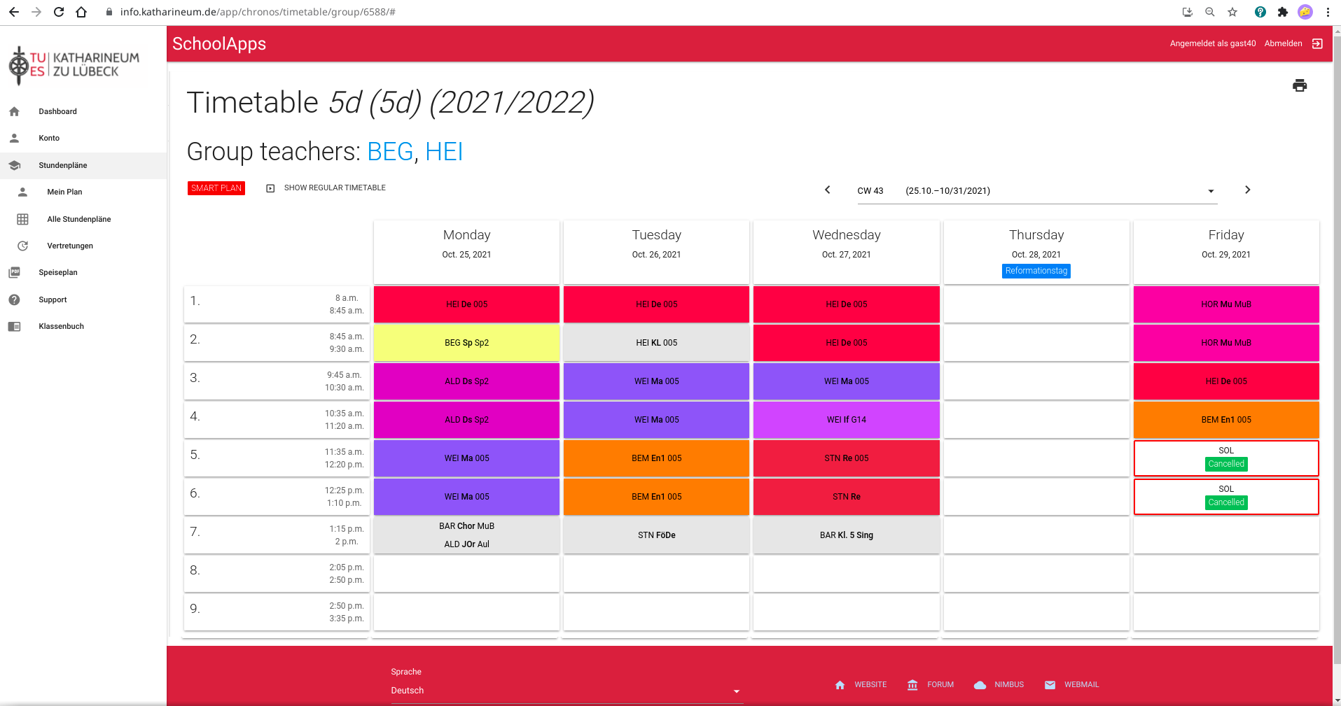 Screenshot of timetable in AlekSIS